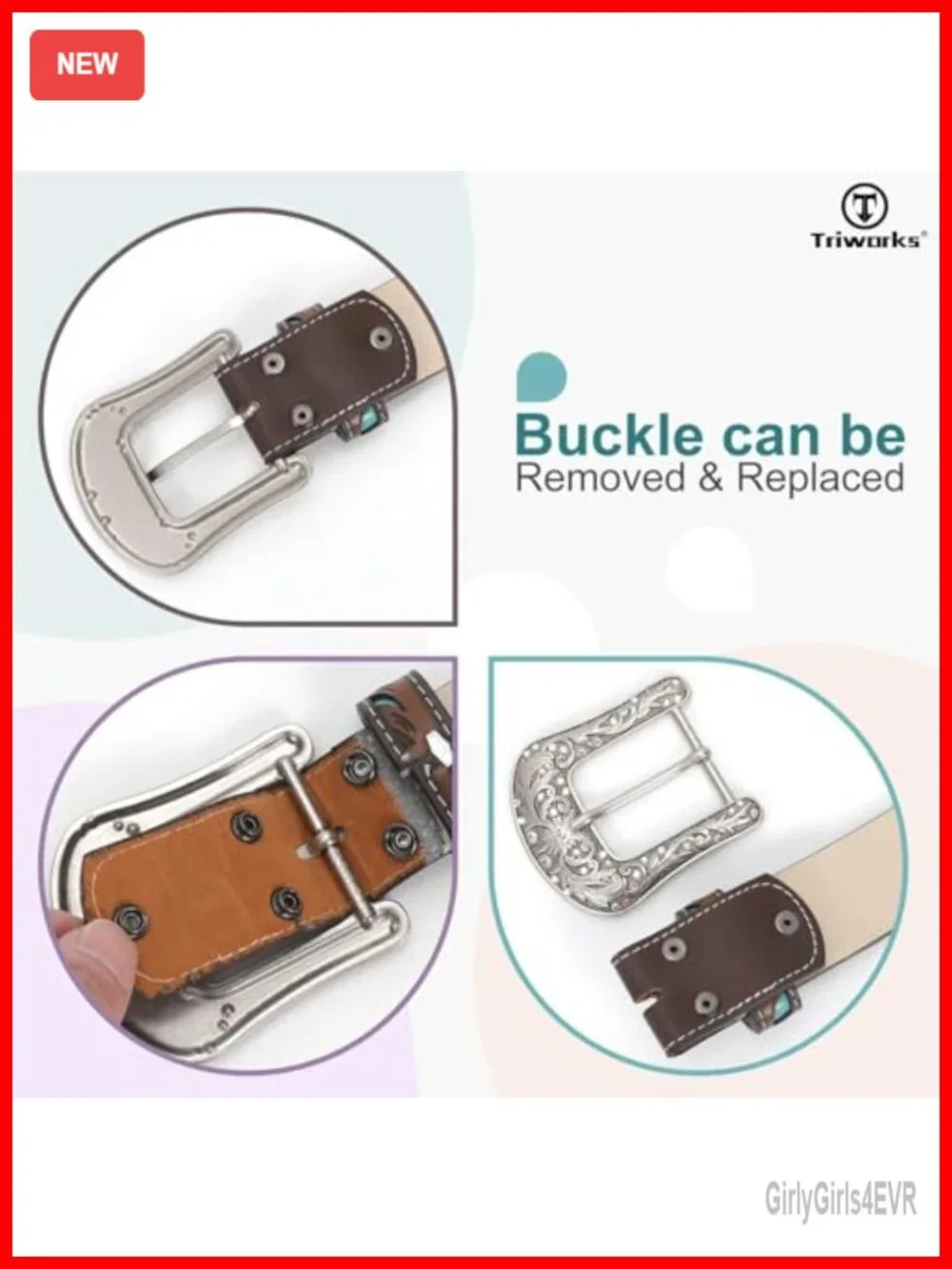 Women's Western Belt with Interchangeable Diamond Buckle - Faux Leather